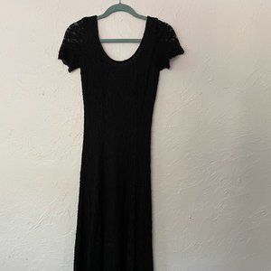 Vintage Lanz Sheer Black Dress with Low Back and Floral Detail